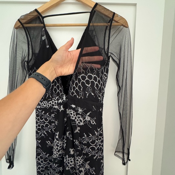 revolve black lace dress Lennox | Black Drape-Sleeve Gathered Midi Dress main image 0